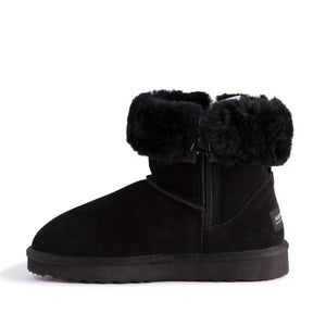 AUS WOOLI UGG MID CALF ZIP-UP SHEEPSKIN BOOT - Black