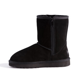 AUS WOOLI UGG MID CALF ZIP-UP SHEEPSKIN BOOT - Black