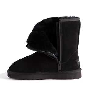 AUS WOOLI UGG MID CALF ZIP-UP SHEEPSKIN BOOT - Black