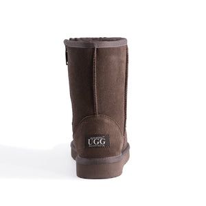 AUS WOOLI UGG MID CALF ZIP-UP SHEEPSKIN BOOT - Chocolate