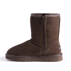 AUS WOOLI UGG MID CALF ZIP-UP SHEEPSKIN BOOT - Chocolate