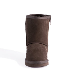 AUS WOOLI UGG MID CALF ZIP-UP SHEEPSKIN BOOT - Chocolate