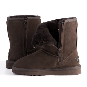 AUS WOOLI UGG MID CALF ZIP-UP SHEEPSKIN BOOT - Chocolate