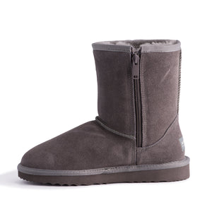 AUS WOOLI UGG MID CALF ZIP-UP SHEEPSKIN BOOT - Grey