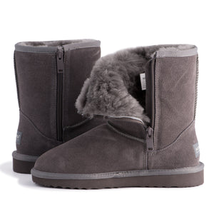 AUS WOOLI UGG MID CALF ZIP-UP SHEEPSKIN BOOT - Grey