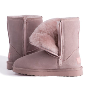 AUS WOOLI UGG MID CALF ZIP-UP SHEEPSKIN BOOT - Pale Pink