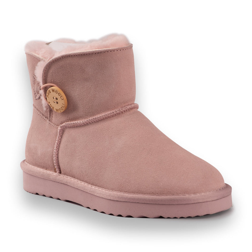 AUS WOOLI UGG SHORT SHEEPSKIN BUTTON BOOT - PALE PINK