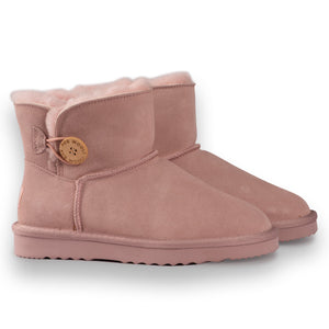 AUS WOOLI UGG SHORT SHEEPSKIN BUTTON BOOT - PALE PINK