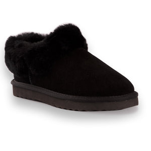 AUS WOOLI UGG UNISEX SHEEPSKIN WOOL TRADITIONAL ANKLE SLIPPERS - BLACK