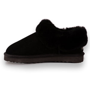 AUS WOOLI UGG UNISEX SHEEPSKIN WOOL TRADITIONAL ANKLE SLIPPERS - BLACK