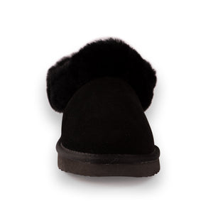 AUS WOOLI UGG UNISEX SHEEPSKIN WOOL TRADITIONAL ANKLE SLIPPERS - BLACK