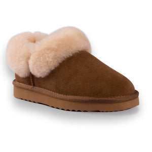 AUS WOOLI UGG UNISEX SHEEPSKIN WOOL TRADITIONAL ANKLE SLIPPERS - TAN