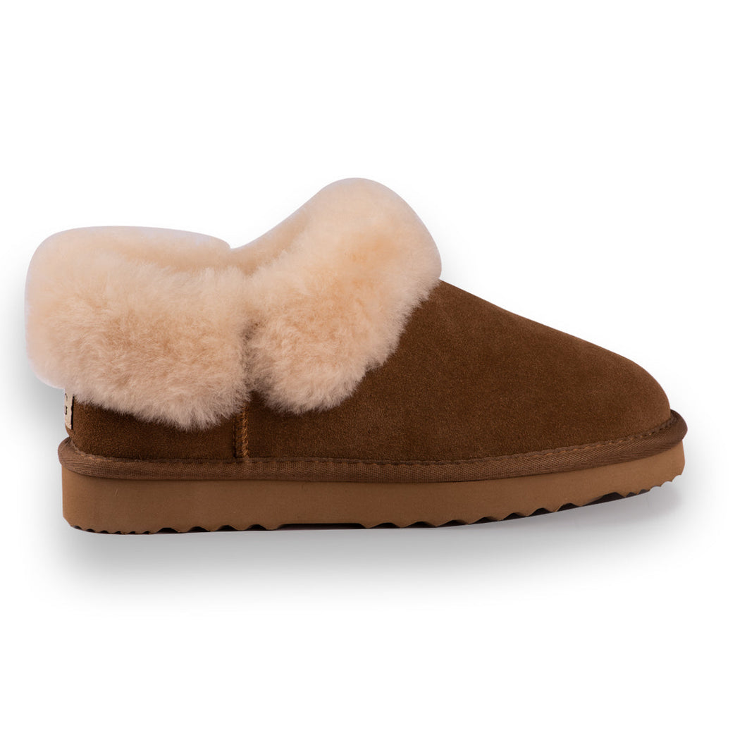 AUS WOOLI UGG UNISEX SHEEPSKIN WOOL TRADITIONAL ANKLE SLIPPERS - TAN