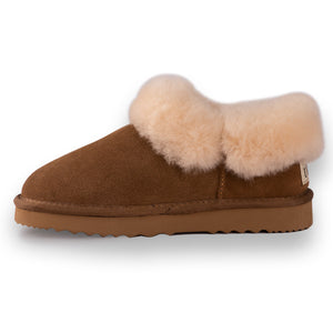 AUS WOOLI UGG UNISEX SHEEPSKIN WOOL TRADITIONAL ANKLE SLIPPERS - TAN