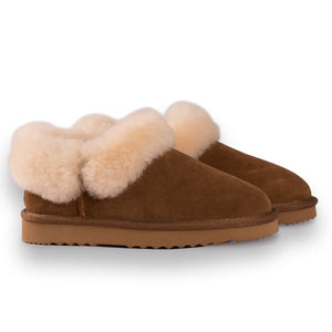 AUS WOOLI UGG UNISEX SHEEPSKIN WOOL TRADITIONAL ANKLE SLIPPERS - TAN