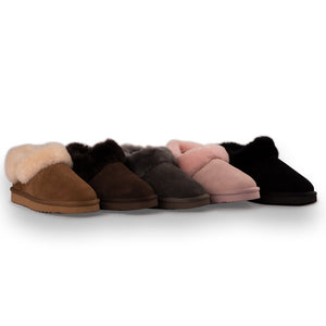 AUS WOOLI UGG UNISEX SHEEPSKIN WOOL TRADITIONAL ANKLE SLIPPERS - BLACK