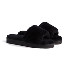 Load image into Gallery viewer, AUS WOOLI UGG WOMEN SHEEPSKIN FLUFF SLIDE - Black
