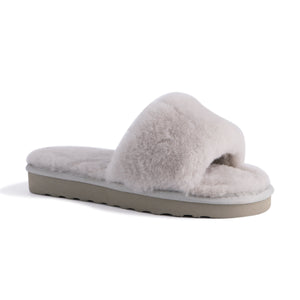 AUS WOOLI UGG WOMEN SHEEPSKIN FLUFF SLIDE - Light Grey