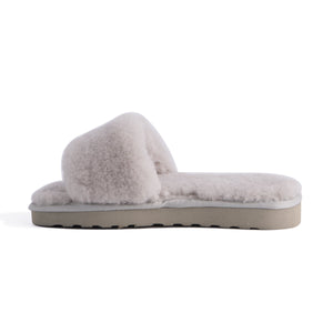 AUS WOOLI UGG WOMEN SHEEPSKIN FLUFF SLIDE - Light Grey