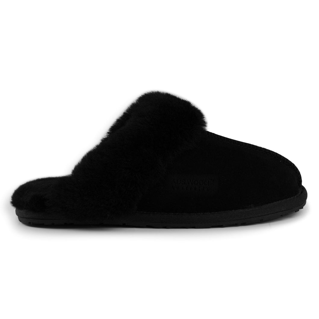 AUS WOOLI UGG UNISEX SHEEPSKIN WOOL SHELLEY Slippers - Black