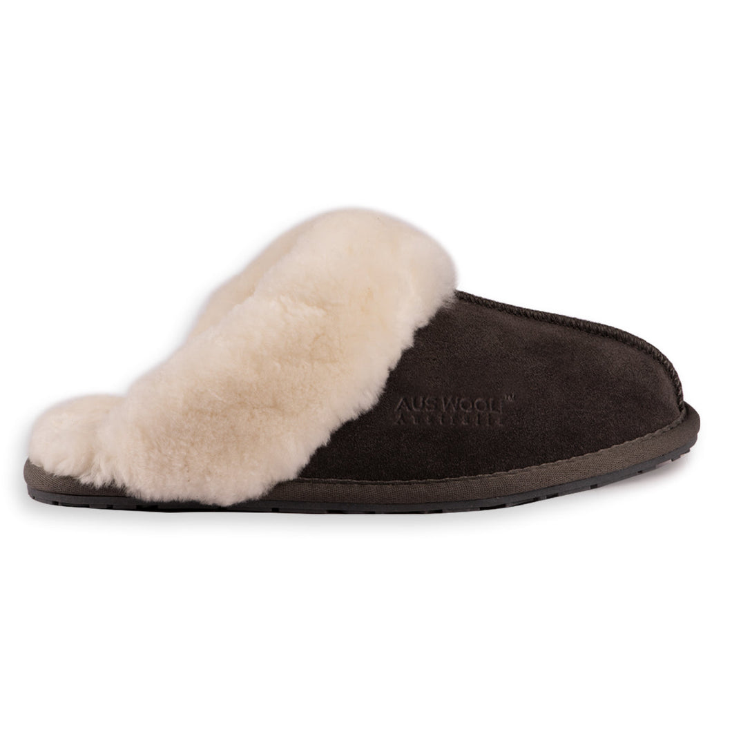 AUS WOOLI UGG UNISEX SHEEPSKIN WOOL SHELLEY Slippers - Dark Grey