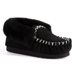 AUS WOOLI HAND STITCHED WOMENS SHEEPSKIN MOCCASIN - Black