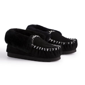 AUS WOOLI HAND STITCHED WOMENS SHEEPSKIN MOCCASIN - Black