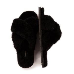 AUS WOOLI AUSTRALIA WOMEN SHEEPSKIN WOOL BRIGHTON SLIPPERS- BLACK