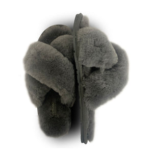 AUS WOOLI AUSTRALIA WOMEN SHEEPSKIN WOOL BRIGHTON SLIPPERS- GREY