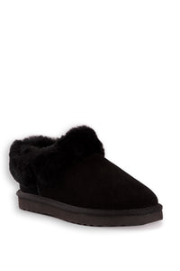 AUS WOOLI UGG UNISEX SHEEPSKIN WOOL TRADITIONAL ANKLE SLIPPERS - BLACK