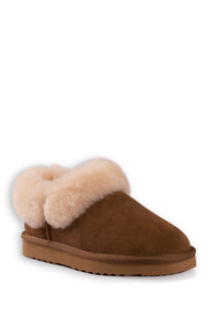 AUS WOOLI UGG UNISEX SHEEPSKIN WOOL TRADITIONAL ANKLE SLIPPERS - TAN